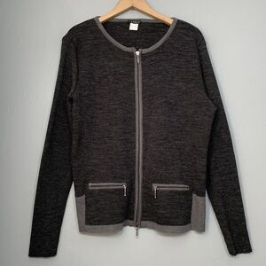 Venus Size Large Dark Charcoal Wool Blend Minimalist Twee Sweater Cardigan Prep